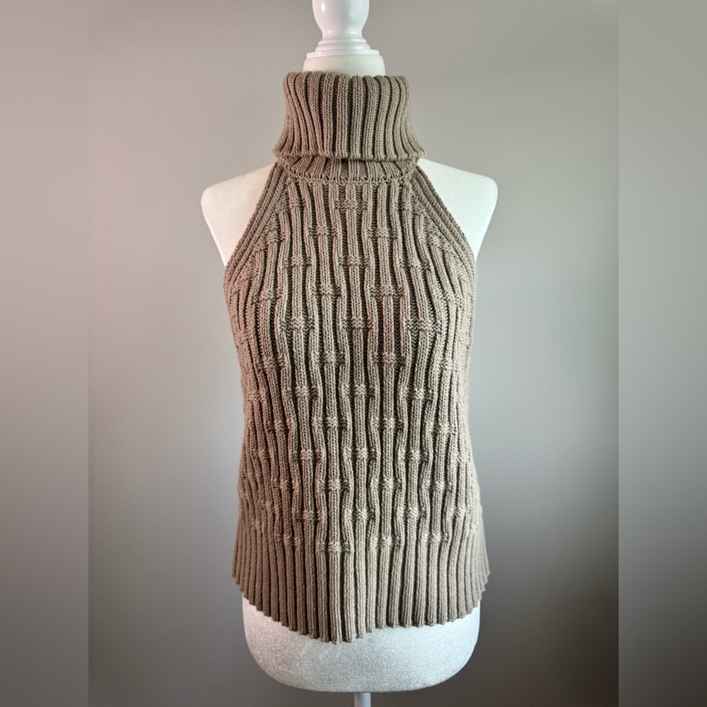 Beige Turtleneck Knit Sweater